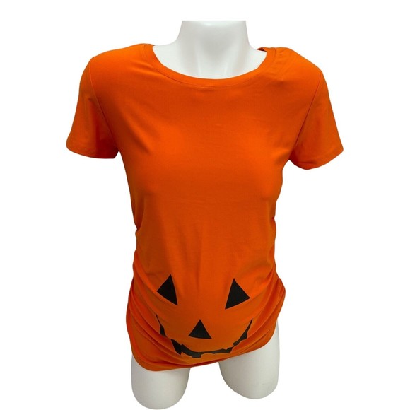 Time and Tru Maternity Top Size XL Pumpkin Short Sleeve Ruched Stretch - Picture 6 of 12